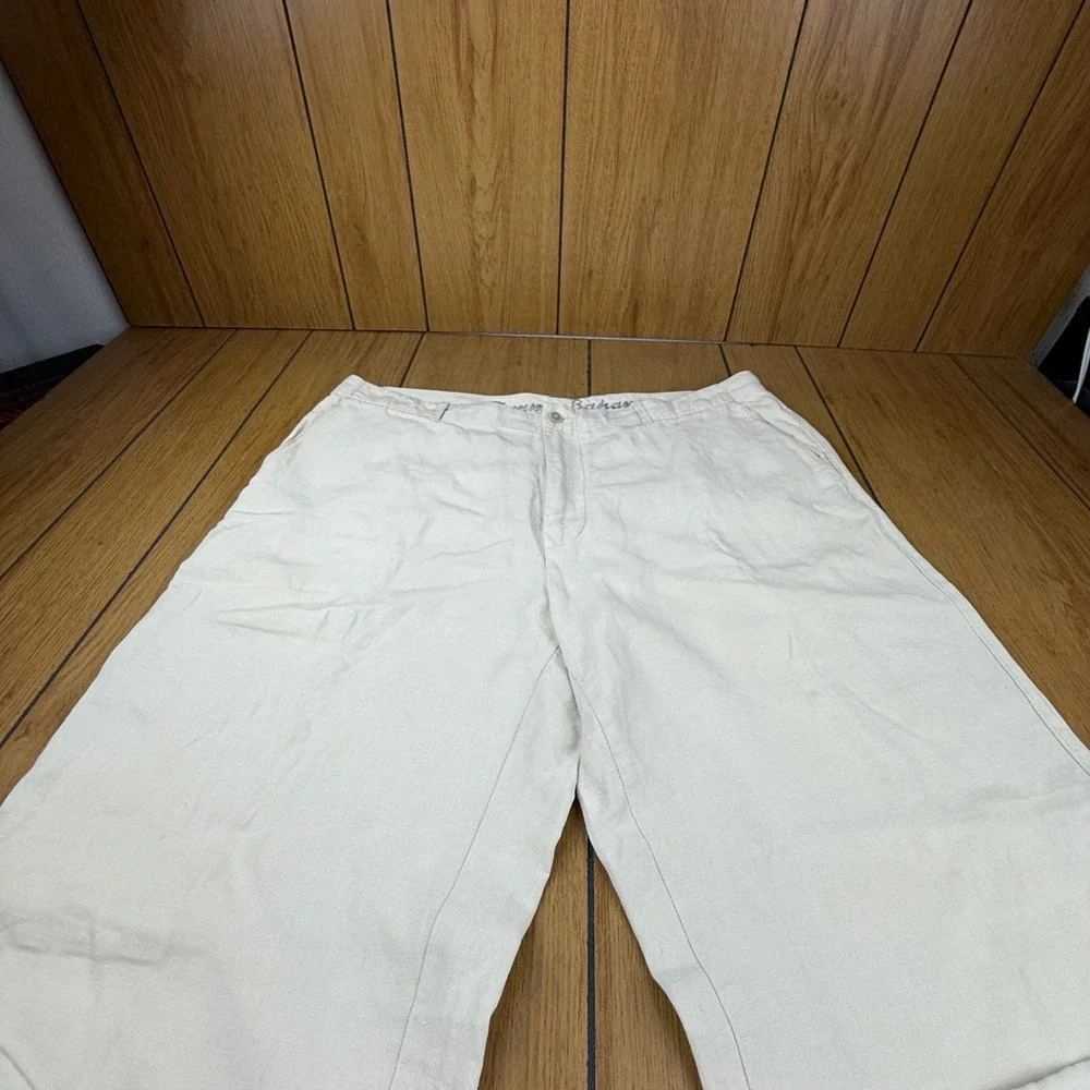 Tommy Bahama Mens 40x32 Cream Linen Silk Blend Relaxed Fit Trousers Pants
